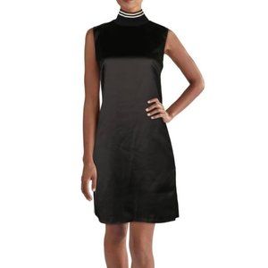 NWT Badgley Mischka Black & White Mock Neck Silky Black Sleeveless Mini Dress Si